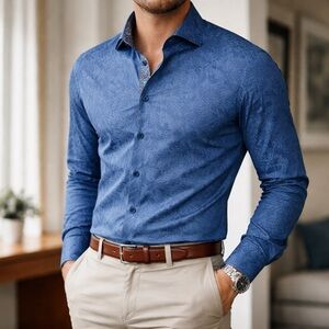 Robert Graham Blue Tonal Pattern Button Down Shirt Mens 2XL Skull Cuff NWT